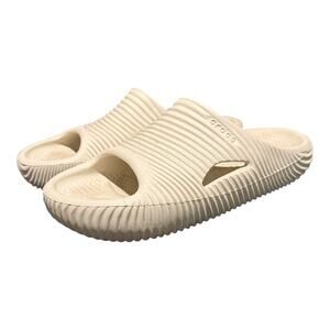 Crocs Slide Sandals Womens 8 Mens 6 Cream Comfort Slip On Lightweight Casual